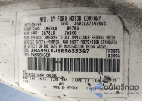 1994 Mercury Tracer Trio z USA, uszkodzony, nr VIN 3MARM10J5RR635397